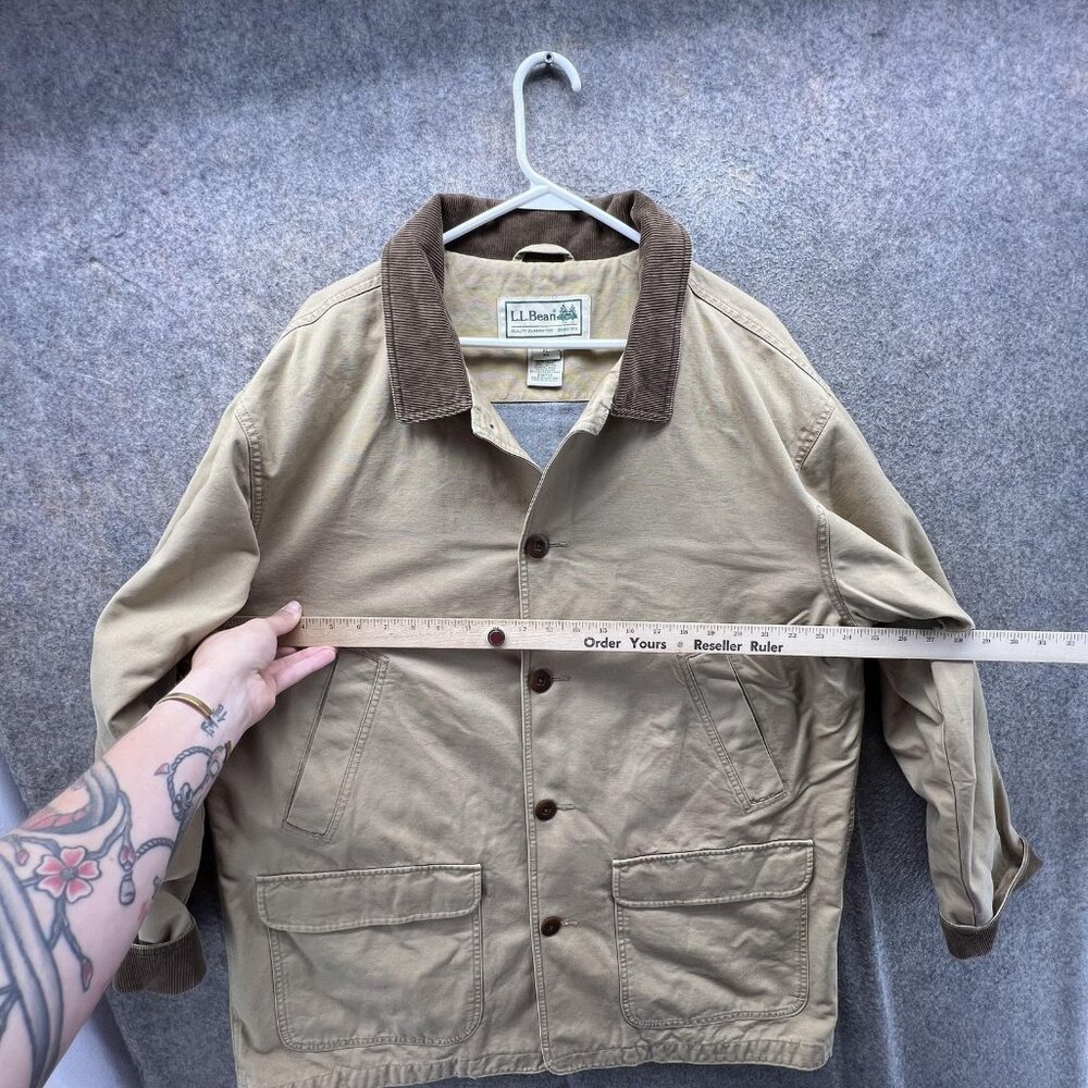 L.L.Bean Coat Mens XL Beige Canvas Field Barn Corduroy Collar Lined Workwear - Picture 5 of 10